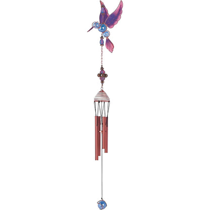 ICE ARMOR 23" Long Purple Hummingbird Copper and Gem Wind Chime Garden Patio Decoration