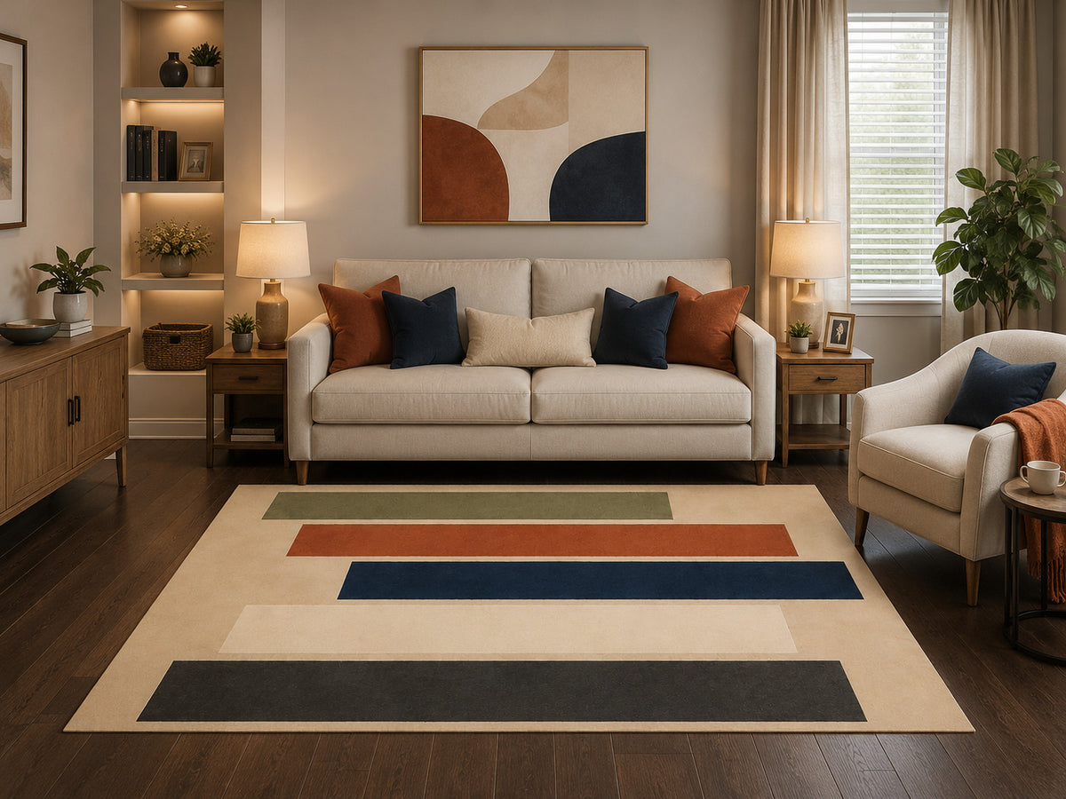 "Ultra Thin" 5'x7' Modern Abstract Striped Area Rug, Contemporary Geometric Decor