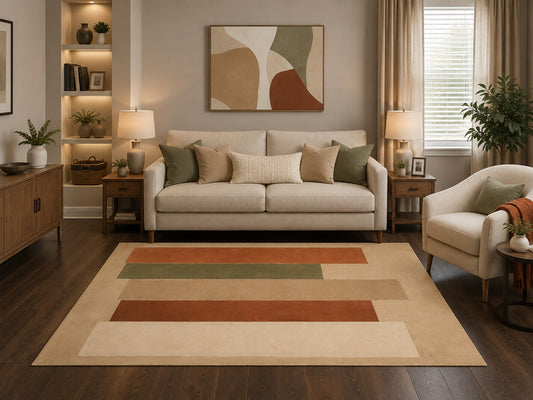 "Ultra Thin" 5'x7' Earth Tone Striped Area Rug, Minimalist Geometric Decor