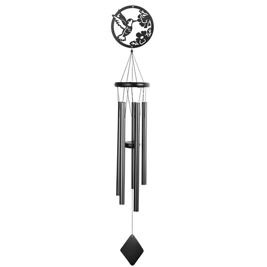 ICE ARMOR 38" Long Metal Black Hummingbird Silhouette Wind Chime Garden Patio Decoration