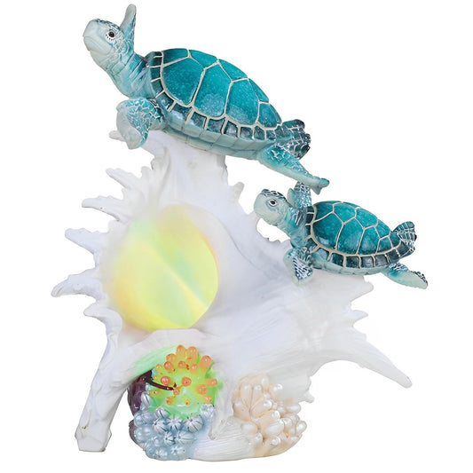 ICE ARMOR 9.25" H LED Sea Turtle with Conch Night Light Statue Marine Life Decoration Figurine