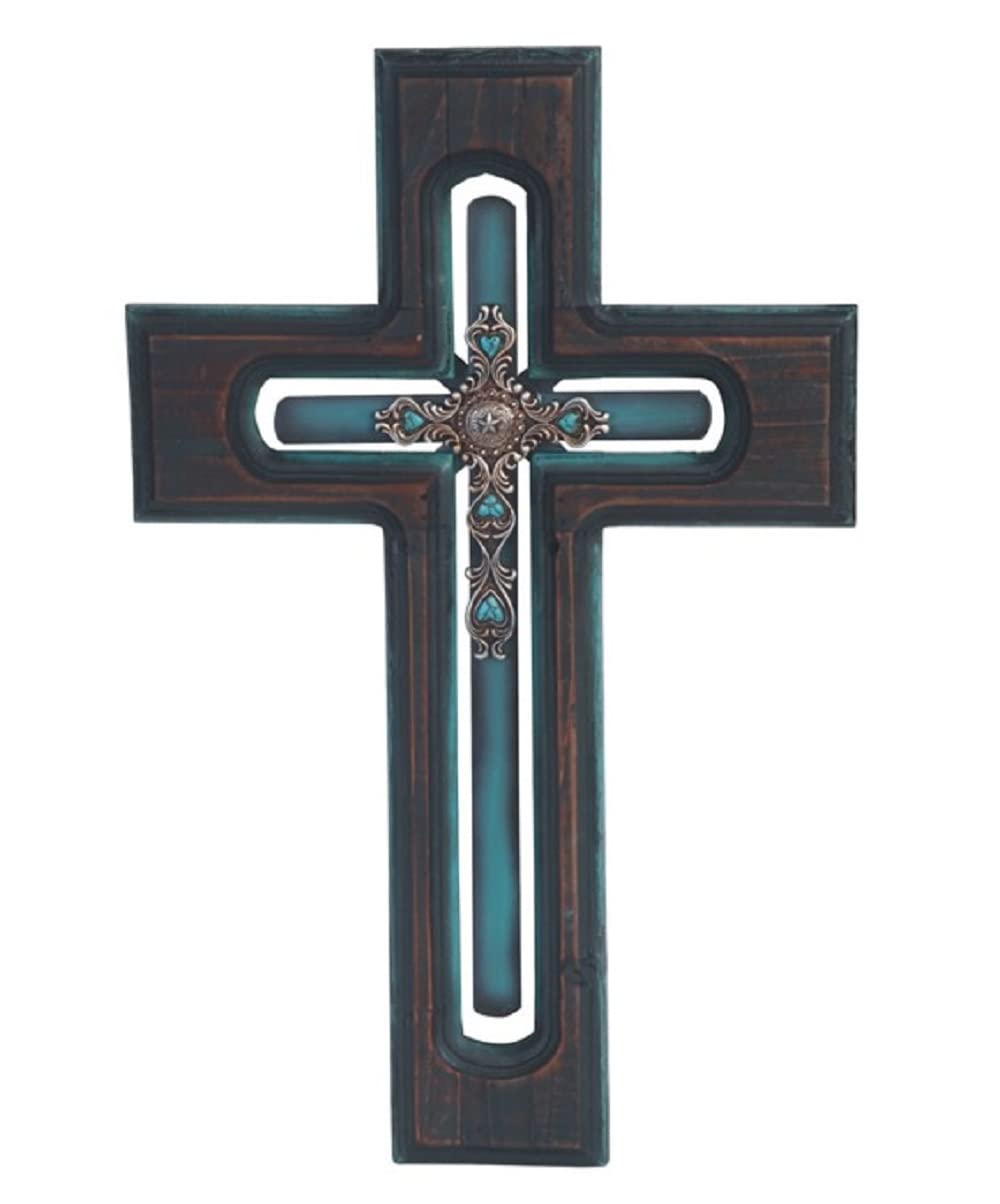 ICE ARMOR 18"H Decorative Wood Cross Religious Statue Wall Decoration Figurine
