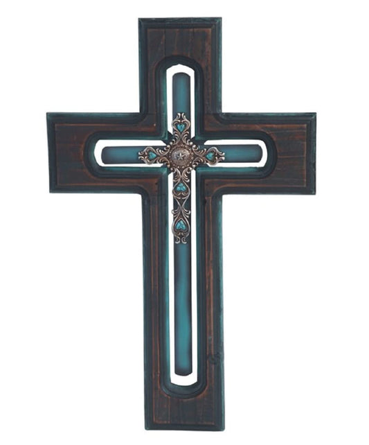 ICE ARMOR 18"H Decorative Wood Cross Religious Statue Wall Decoration Figurine