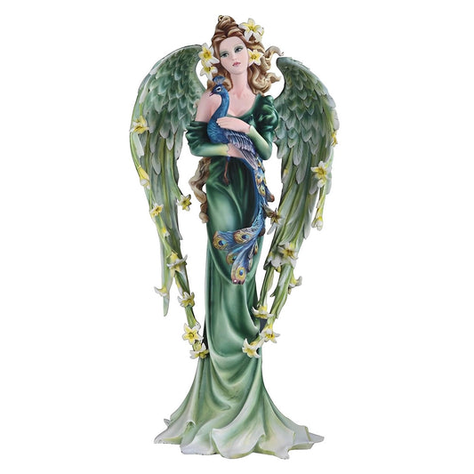 ICE ARMOR 21.5" H Green Spring Angel with Peacock Statue Fantasy Decoration Figurine Large Sculpture