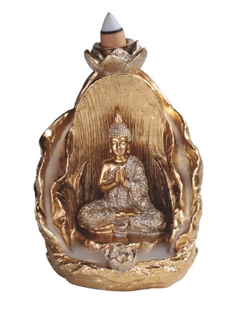 ICE ARMOR 5" H Golden Buddha Backflow Incense Burner Incense Sticks Holder