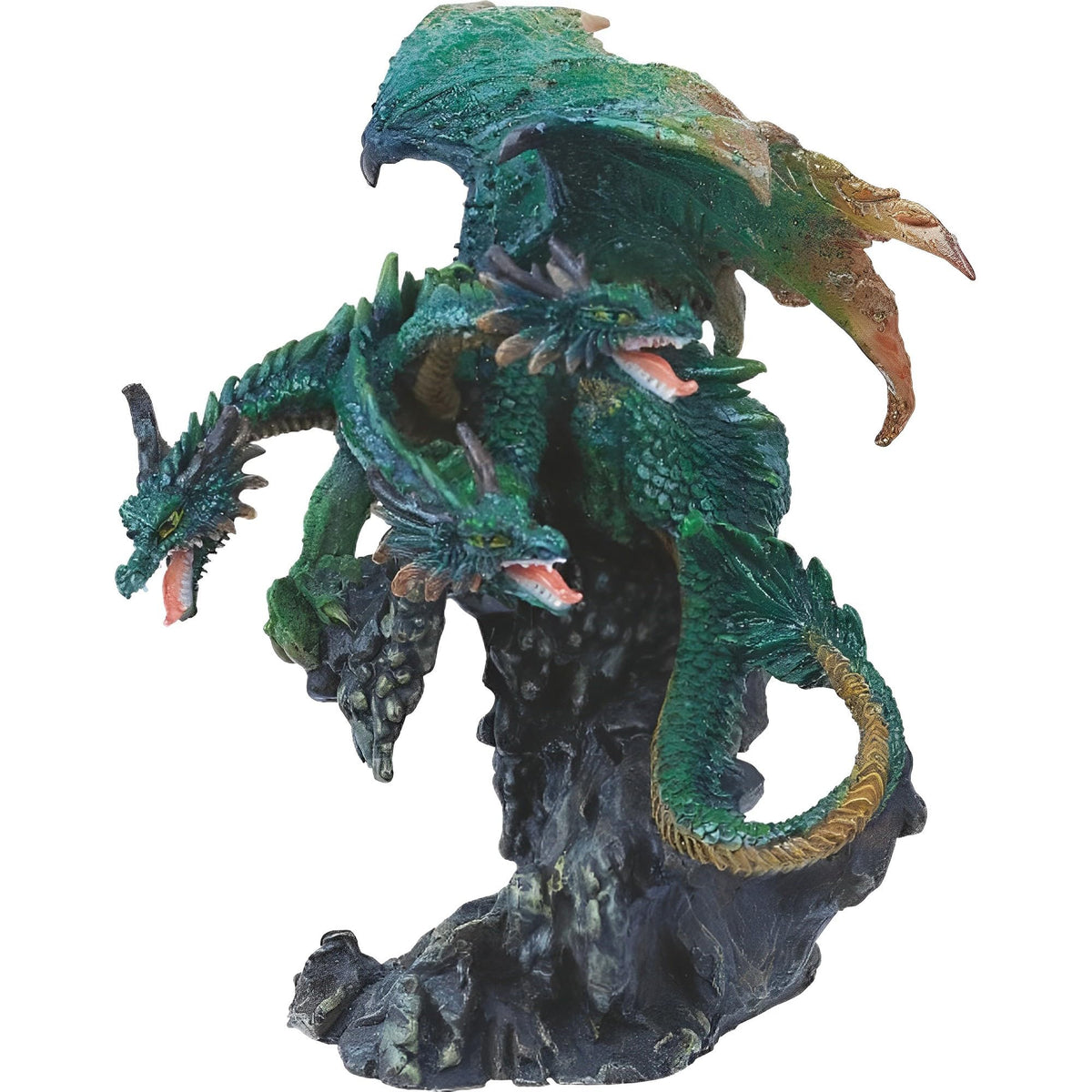 ICE ARMOR 4" H Three-Headed Green Dragon Standing on Rock Statue Fantasy Decoration Figurine