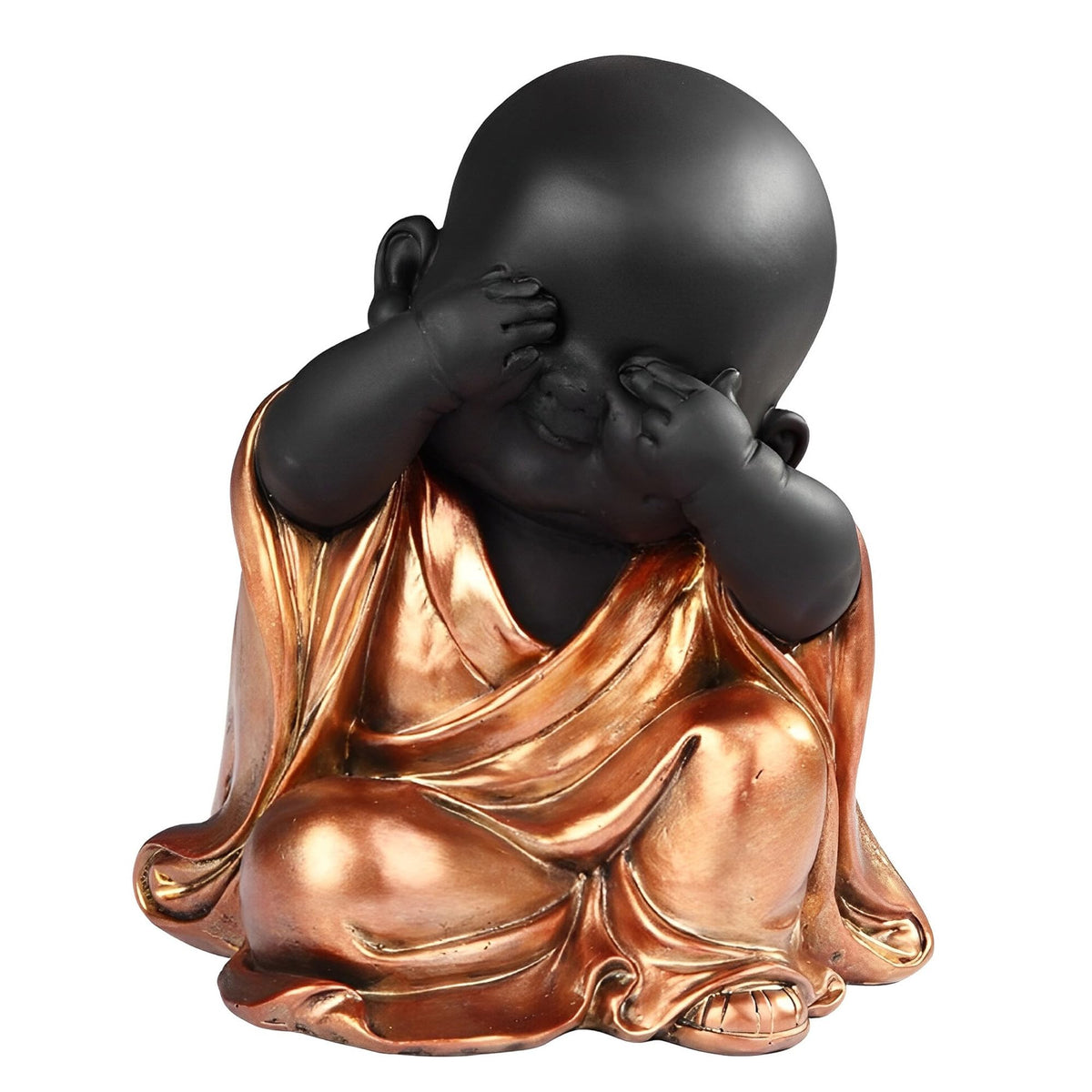 ICE ARMOR 6" H See No Evil Little Buddhist Monk in Golden and Black Statue Feng Shui Decoration Religious Figurine