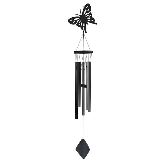 ICE ARMOR 41" Long Black Butterfly Wood/Metal Silhouette Wind Chime