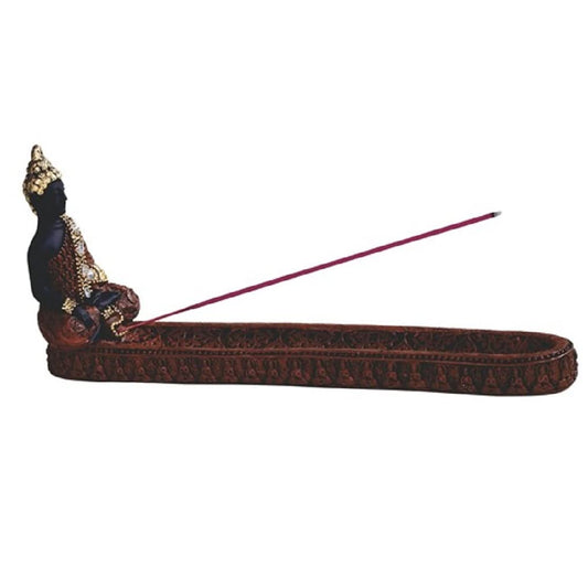 ICE ARMOR 10" W Red Thai Buddha Earth Touching Statue Incense Burner Incense Sticks Holder