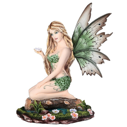 ICE ARMOR 9" H Green Fairy Sitting on Pond Statue Fantasy Decoration Figurine