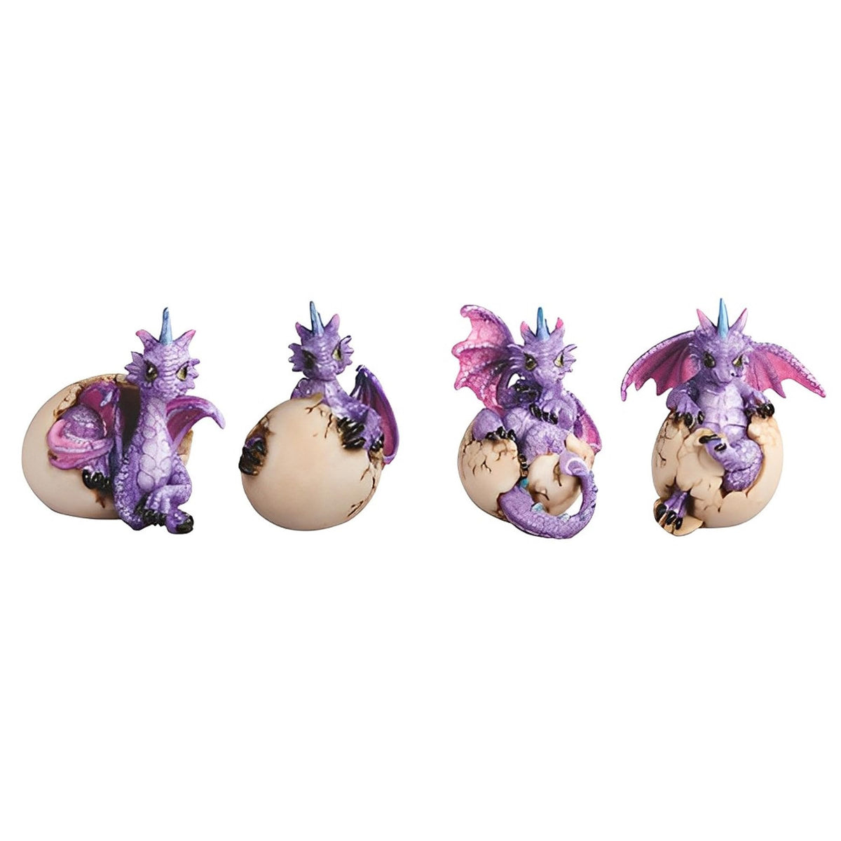 ICE ARMOR 4-PC 3" H Set Purple Dragon Baby in Egg Statue Fantasy Decoration Figurine