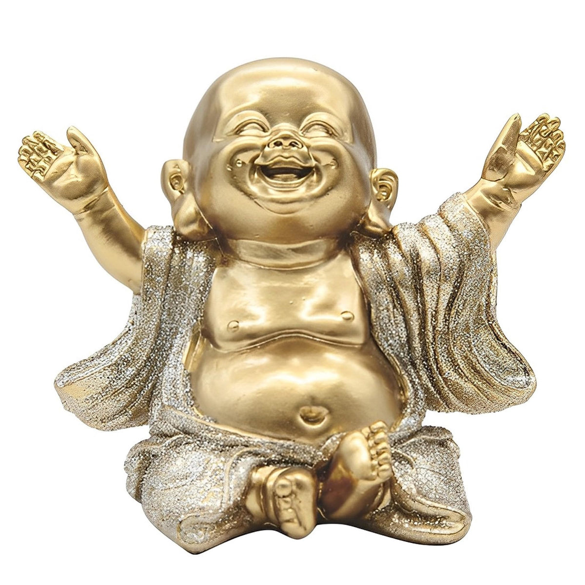 ICE ARMOR 4.75" H Gold and Silver Maitreya Buddha Statue Happy Buddha Feng Shui Decoration Religious Figurine