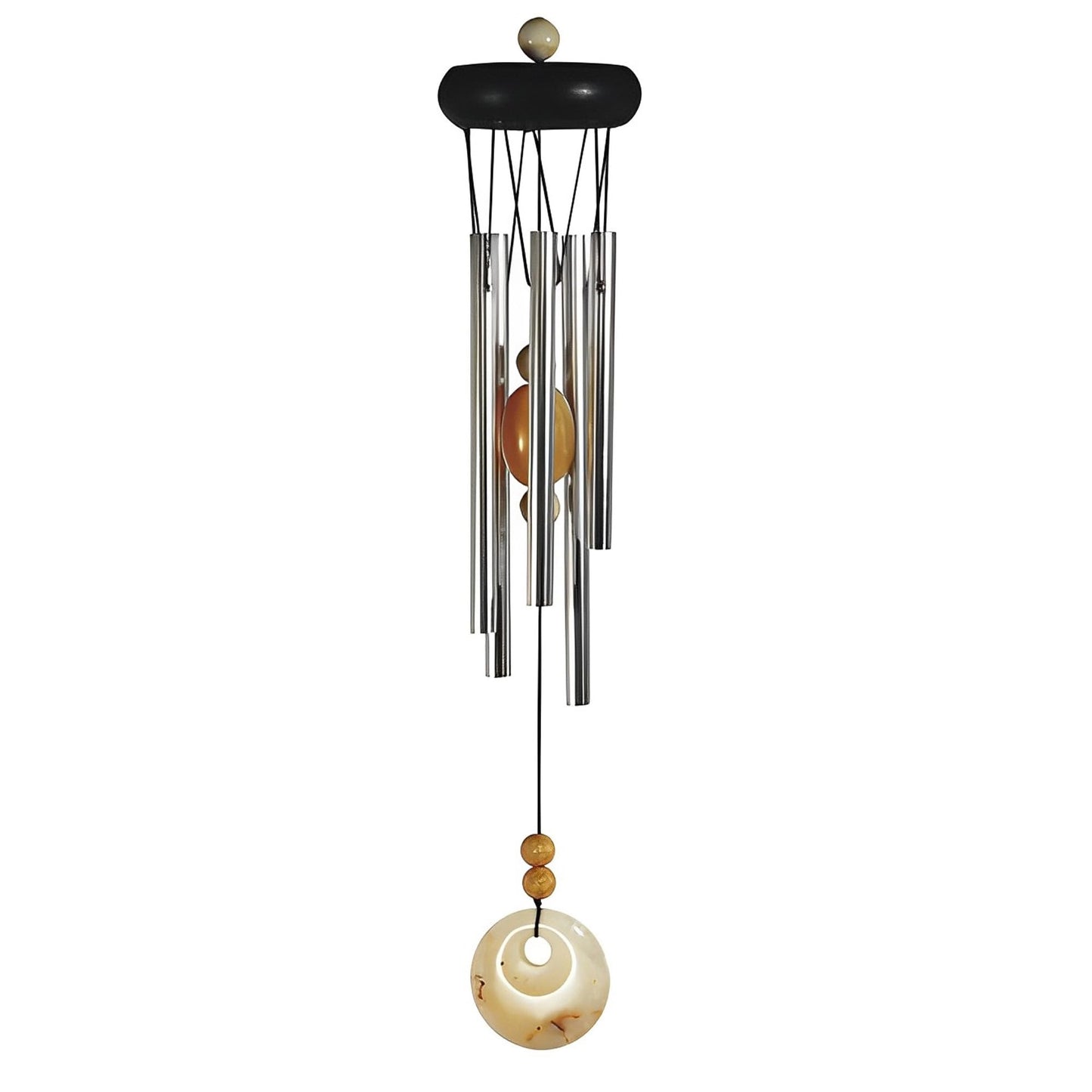 ICE ARMOR 20" Long Wooden Top Geode Wind Chime with Beige Gem