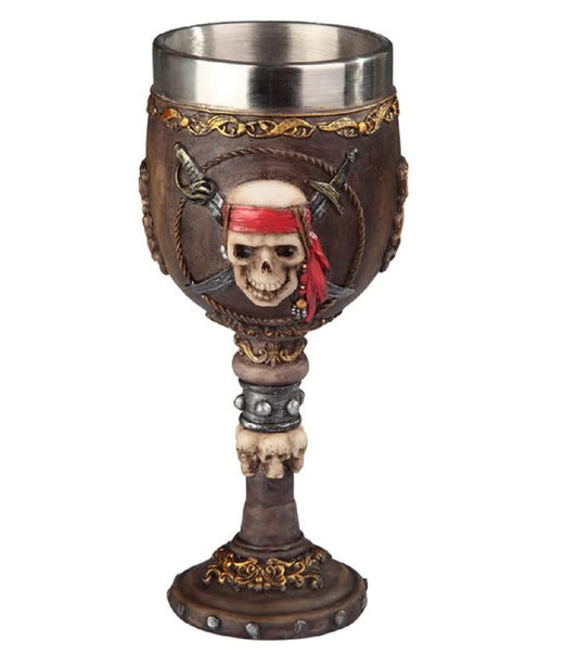 ICE ARMOR 7" H Medieval Pirate Skull Goblet Wine Cup Skeleton Party Cup Fantasy Decoration