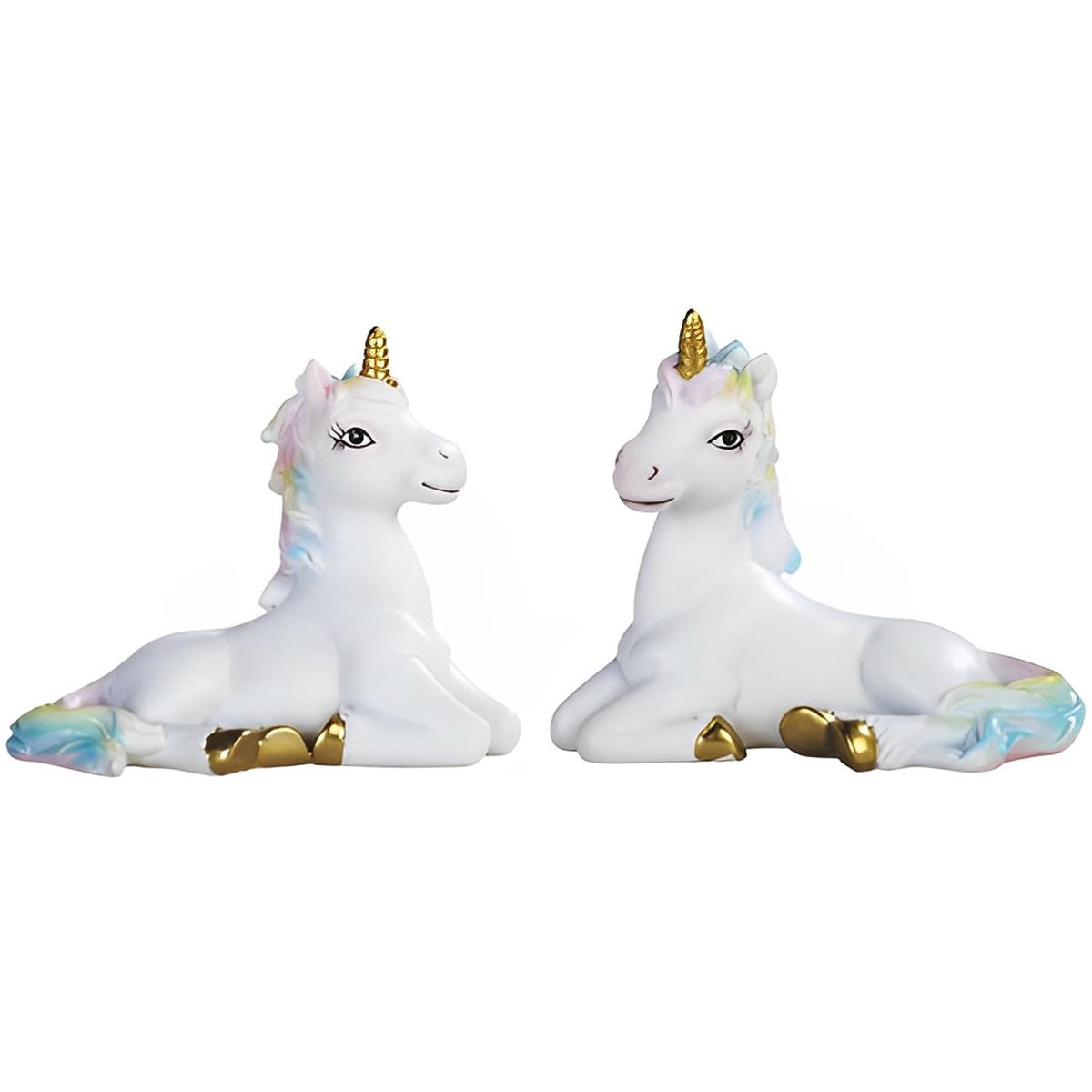ICE ARMOR 2-PC Lucite Unicorn with Rainbow Mane 3.5" W Fantasy Decoration Figurine Set