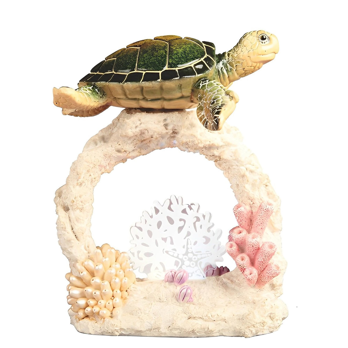 ICE ARMOR 9.25" H LED Green Sea Turtle with Conch Statue Fantasy Decoration Figurine