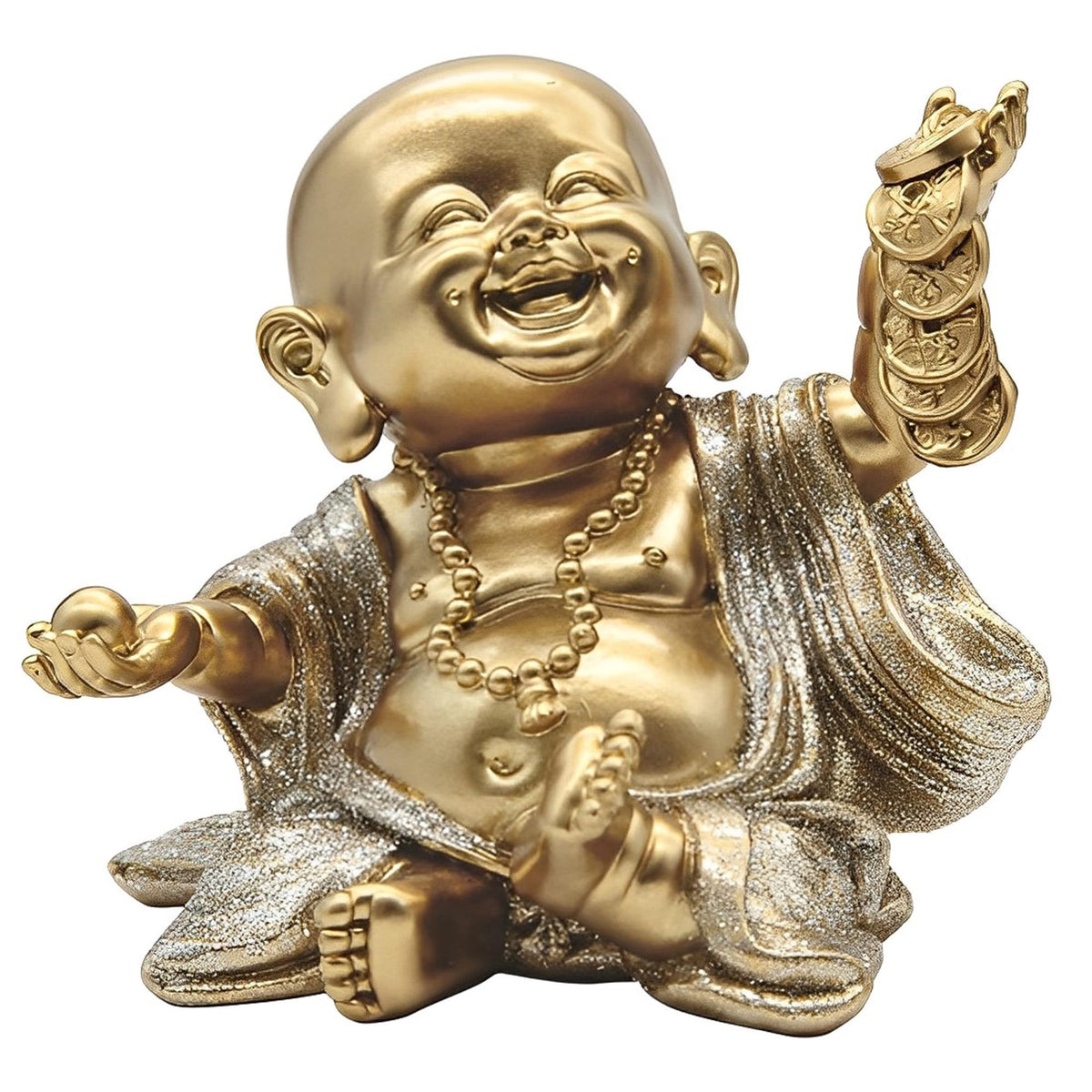 ICE ARMOR 4.25" H Gold and Silver Maitreya Buddha Holding Gold Ingot Statue Feng Shui Decoration Religious Figurine