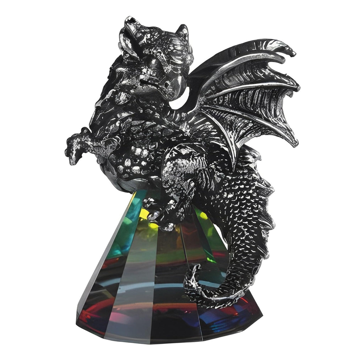 ICE ARMOR 3.5" H Silver Dragon Standing on Pyramid Glass Statue Fantasy Decoration Figurine