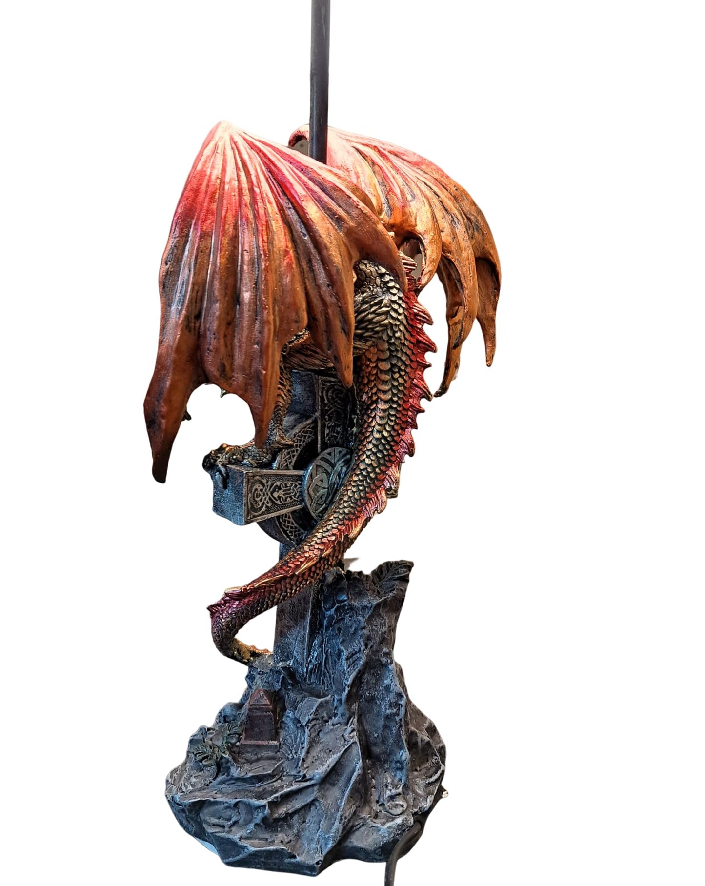 ICE ARMOR 24.5" Fantasy Collectible Dragon Statue Table Lamp Wrap Around Cross with Fabric Light Shade for Gothic and Medieval Décor (71791Red)