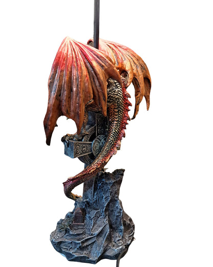 ICE ARMOR 24.5" Fantasy Collectible Dragon Statue Table Lamp Wrap Around Cross with Fabric Light Shade for Gothic and Medieval Décor (71791Red)