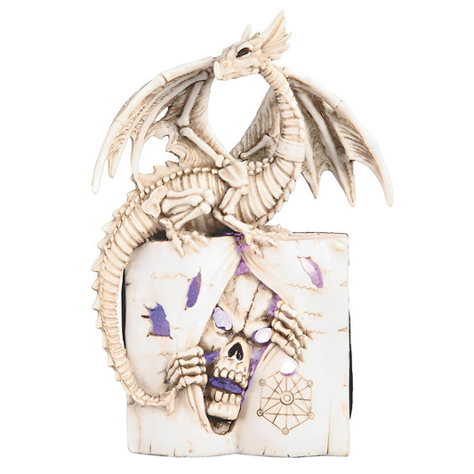 ICE ARMOR 8" H LED Ivory Dragon on Skull Book of The Dead Statue Fantasy Decoration Figurine