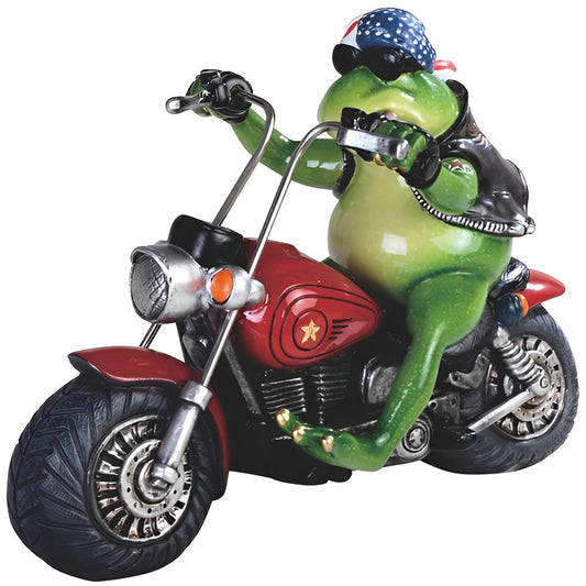 ICE ARMOR 10" W Frog Couple Riding Motorcycle with Beanie Statue Funny Animal Decoration Figurine