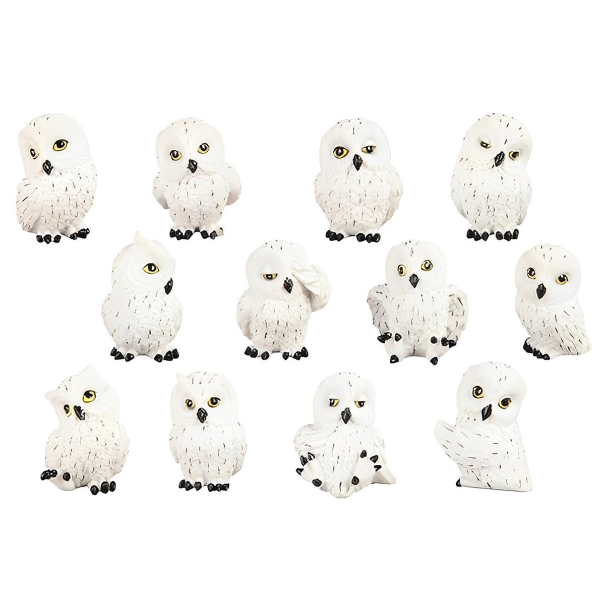 ICE ARMOR 12-PC Set Snowy Mini Owl 2" H Statue Fantasy Decoration Figurine