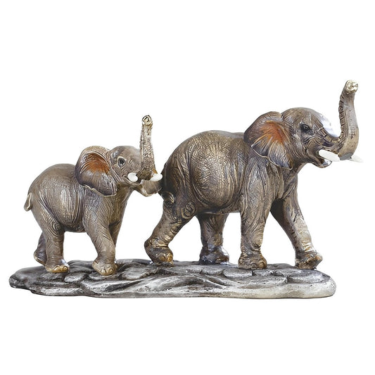 ICE ARMOR 9.75" W Elephant Mother and Baby with Trunk Up Figurine