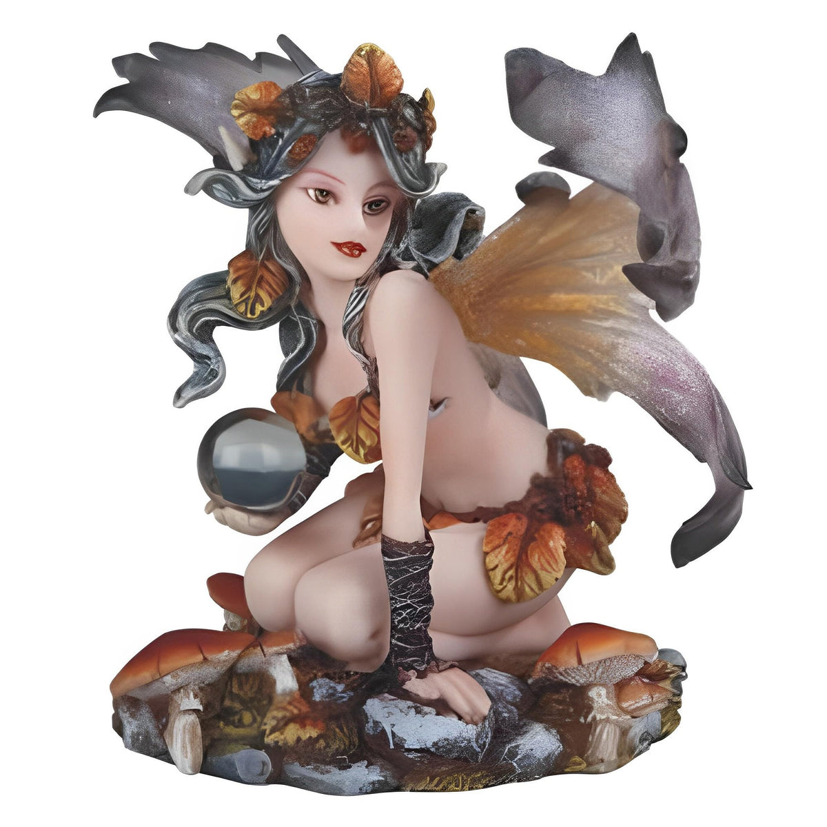 ICE ARMOR 5" H Brown Winged Autumn Fairy with Faux Crystal Statue Fantasy Decoration Figurine