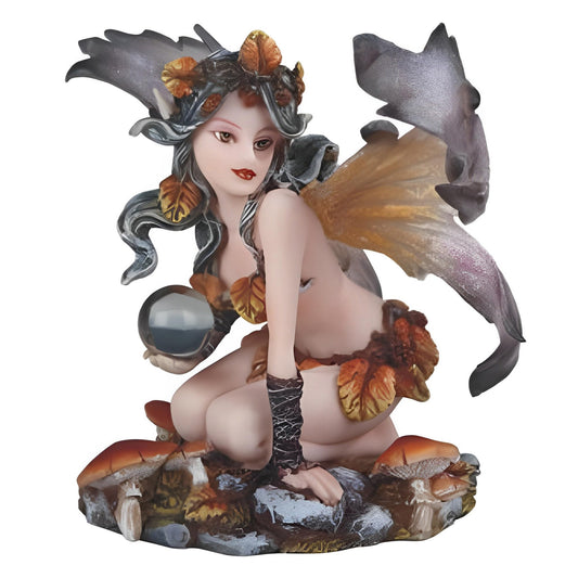 ICE ARMOR 5" H Brown Winged Autumn Fairy with Faux Crystal Statue Fantasy Decoration Figurine