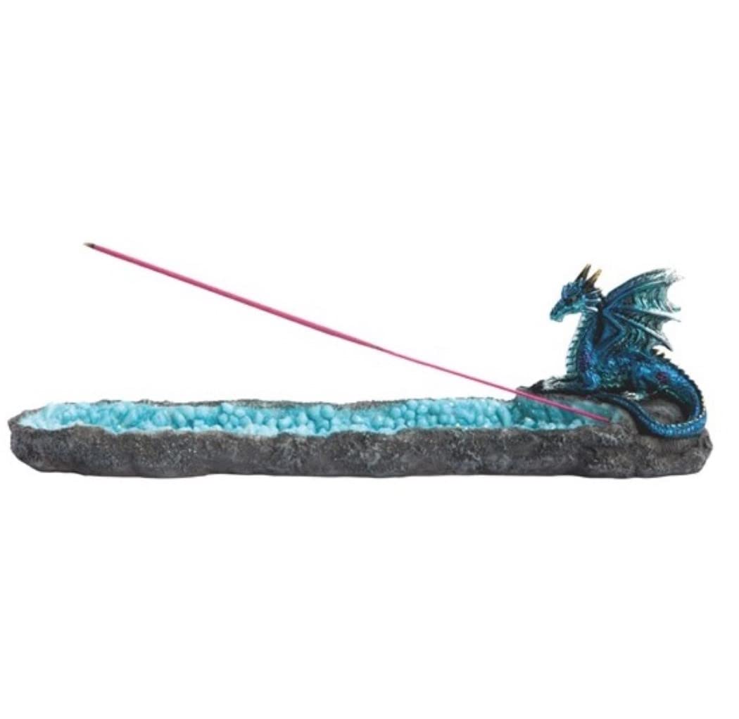 ICE ARMOR 9.75" W Blue Dragon Incense Burner Statue Fantasy Decoration Figurine