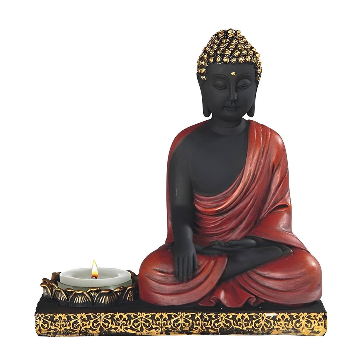 ICE ARMOR 5.5" W Gautama Buddha Earth Touching Candle Holder in Black and Gold Statue Decoration Figurine