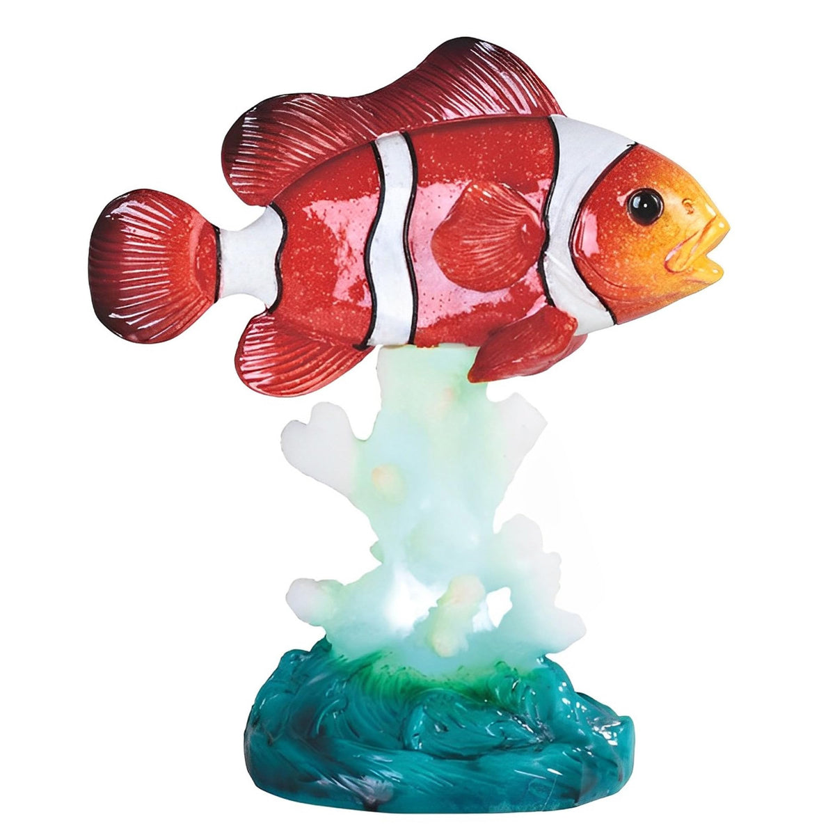 ICE ARMOR 6.5" H Clownfish on Coral with LED Statue Night Light Marine Life Decoration Figurine