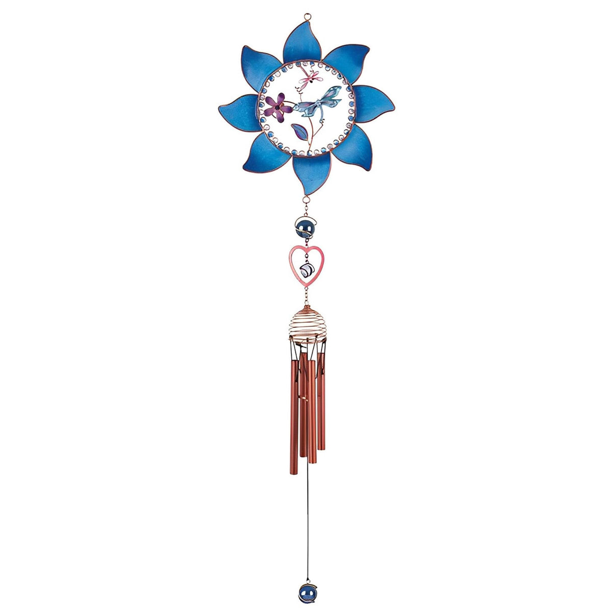 ICE ARMOR 35" Long Pewter Dragonfly Wind Chime with Blue Copper Gem