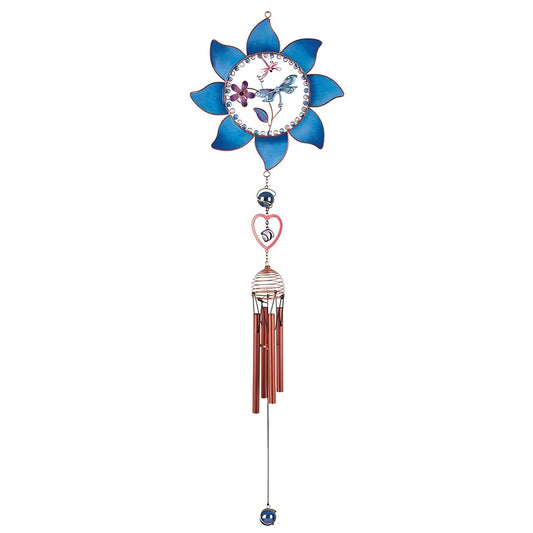 ICE ARMOR 35" Long Pewter Dragonfly Wind Chime with Blue Copper Gem