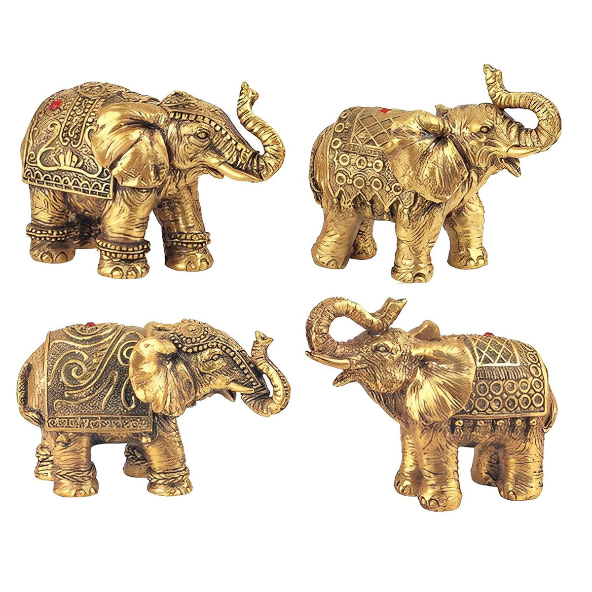 ICE ARMOR 4-PC Gold Miniature Thai Elephant in Different Poses3 H Statue Decoration Figurine Set