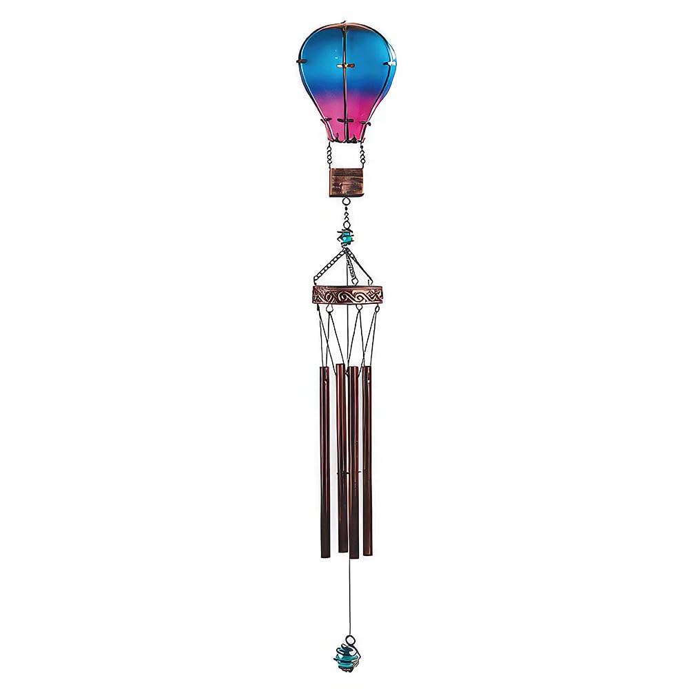 ICE ARMOR 36" Long Blue and Pink Glass Air Balloon Wind Chime for Holiday Patio Garden Décor