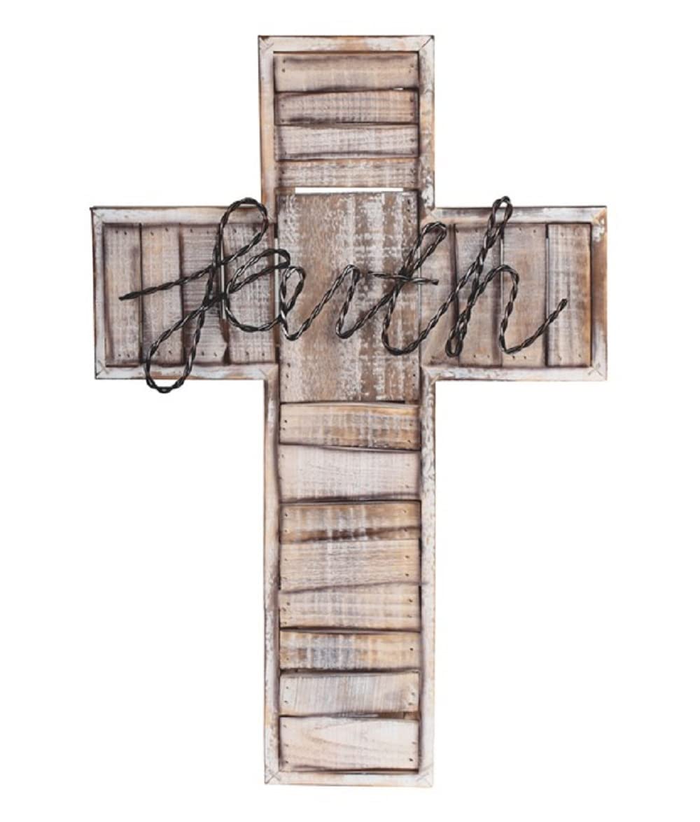 ICE ARMOR 20"H Faith Decorative Wooden Cross Religious Statue Wall Decoration Holy Figurine