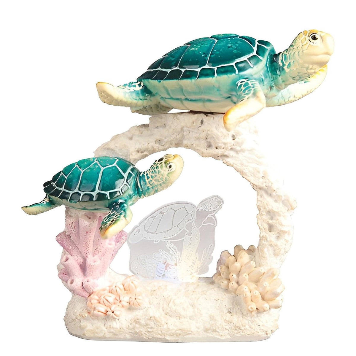 ICE ARMOR 6" H LED Blue Sea Turtle with Baby Statue Fantasy Decoration Figurine