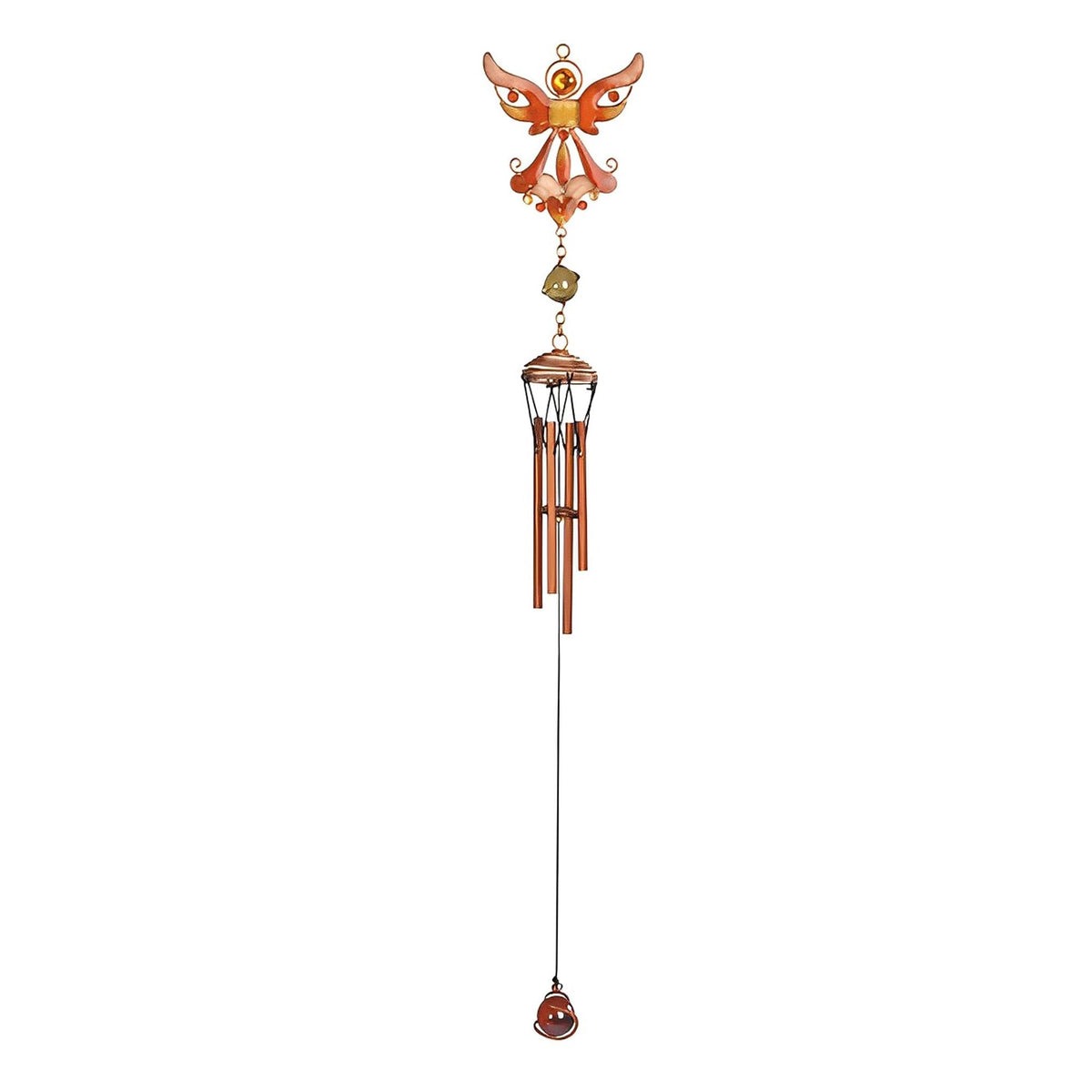 ICE ARMOR 18" Long Orange Angel Copper and Gem Wind Chime Garden Patio Decoration
