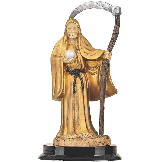 ICE ARMOR 5" H Gold Santa Muerte Holding Scythe Statue Our Lady of The Holy Death Figurine Religious Decoration