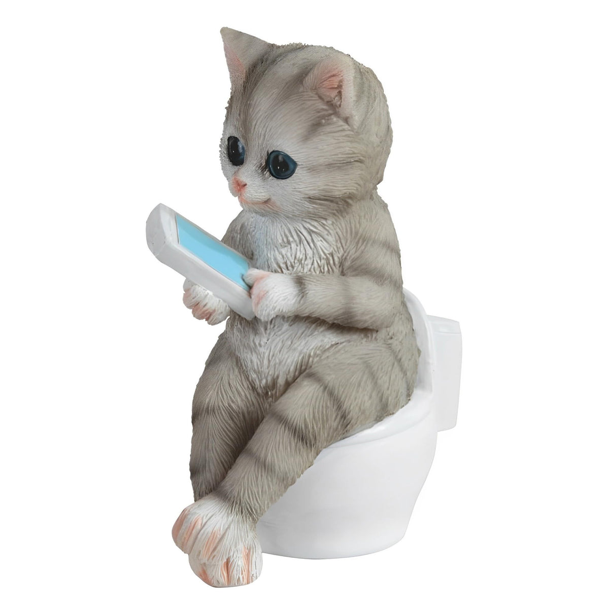 ICE ARMOR 4.25" H Grey Tabby Sitting on Toilet Figurine
