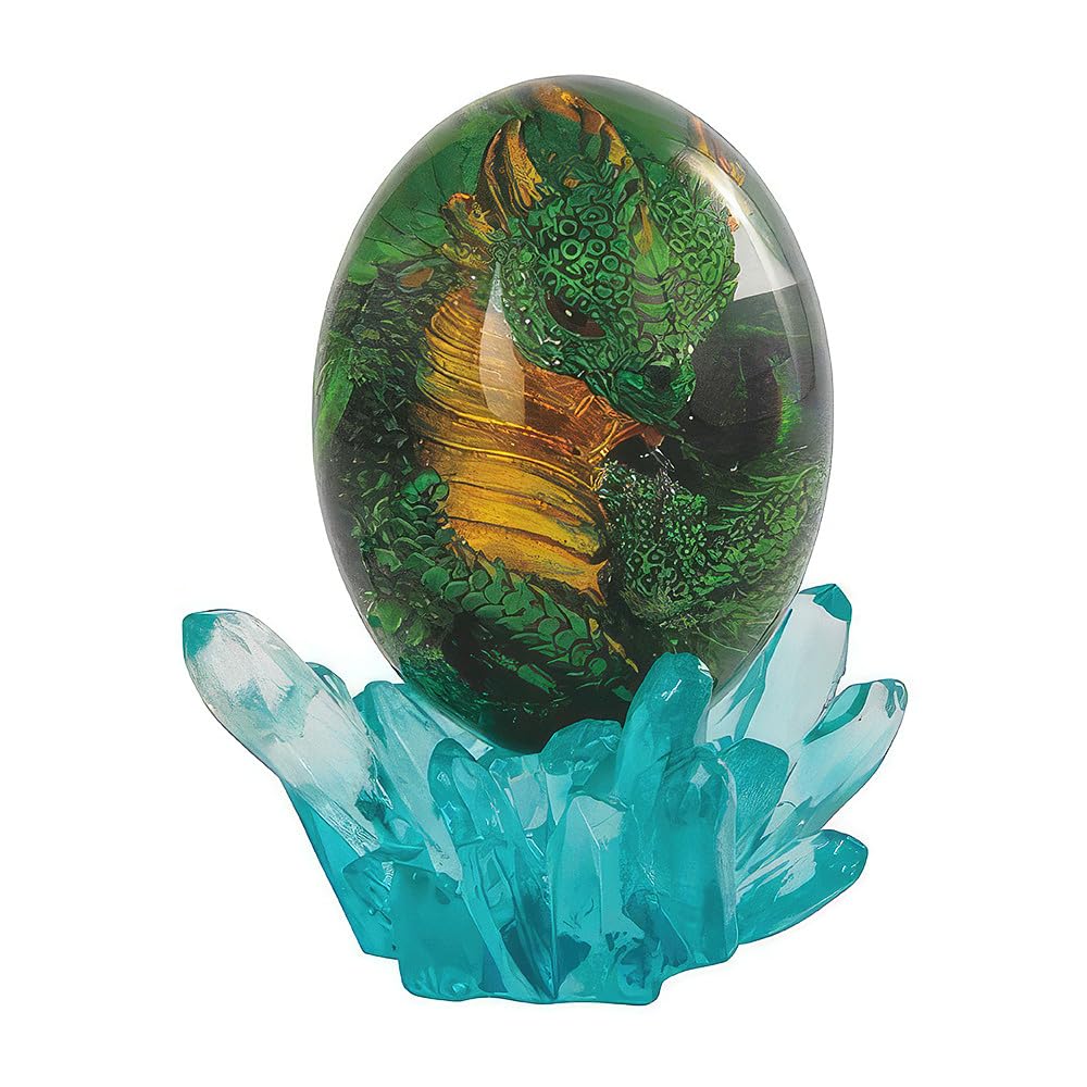 ICE ARMOR 5" H Green Dragon in Arcylic Egg with Faux Crystal Figurine Statue Home Room Decor