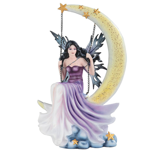 ICE ARMOR 13" H Purple Fairy Swing on The Moon with Stars Statue Fantasy Decoration Figurine