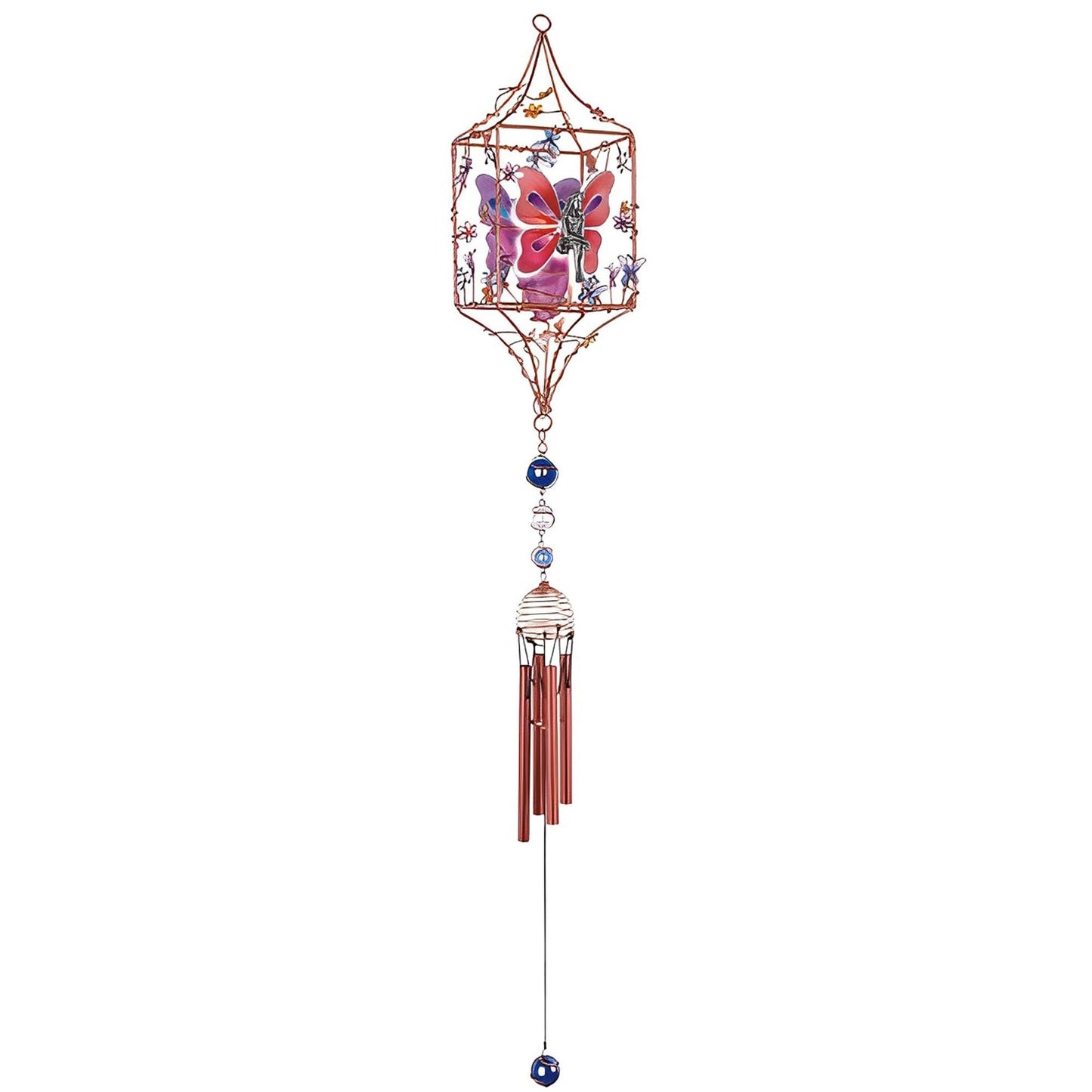 ICE ARMOR 33" Long Butterfly Fairy Copper and Gem Wind Chime with Candle Holder Garden Ornament Decoration Figurine
