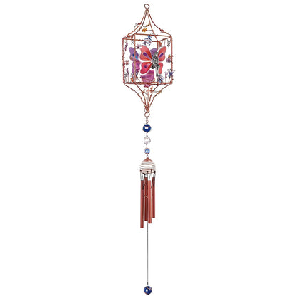ICE ARMOR 33" Long Butterfly Fairy Copper and Gem Wind Chime with Candle Holder Garden Ornament Decoration Figurine