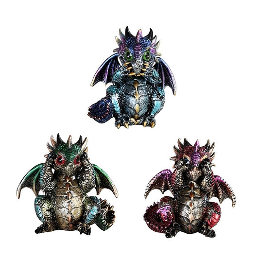 ICE ARMOR 3-PC Hear See Speak No Evil Dragon 4" H Figurine Set
