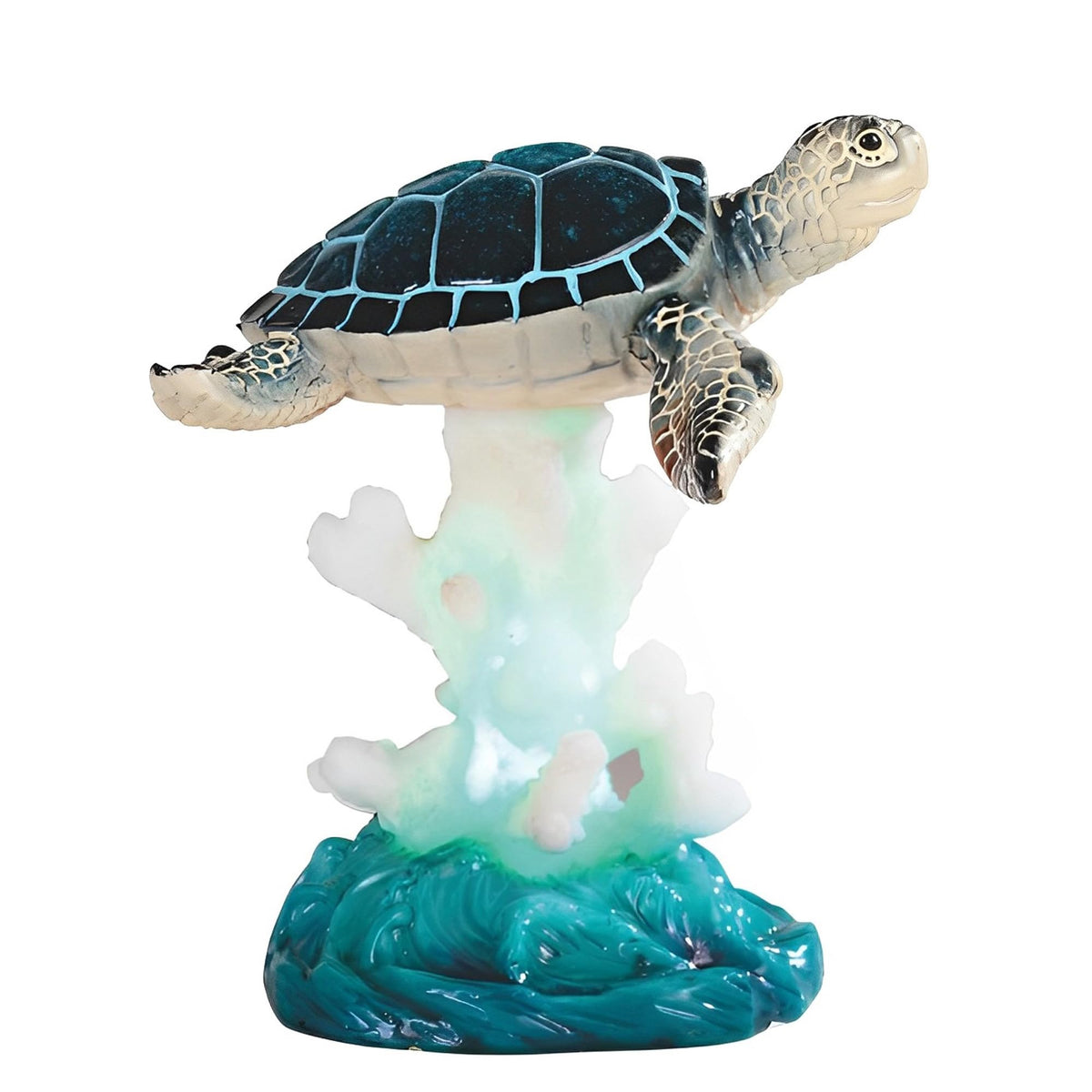 ICE ARMOR 5.5" H Blue Sea Turtle on Coral with LED Night Light Marine Life Decoration Figurine