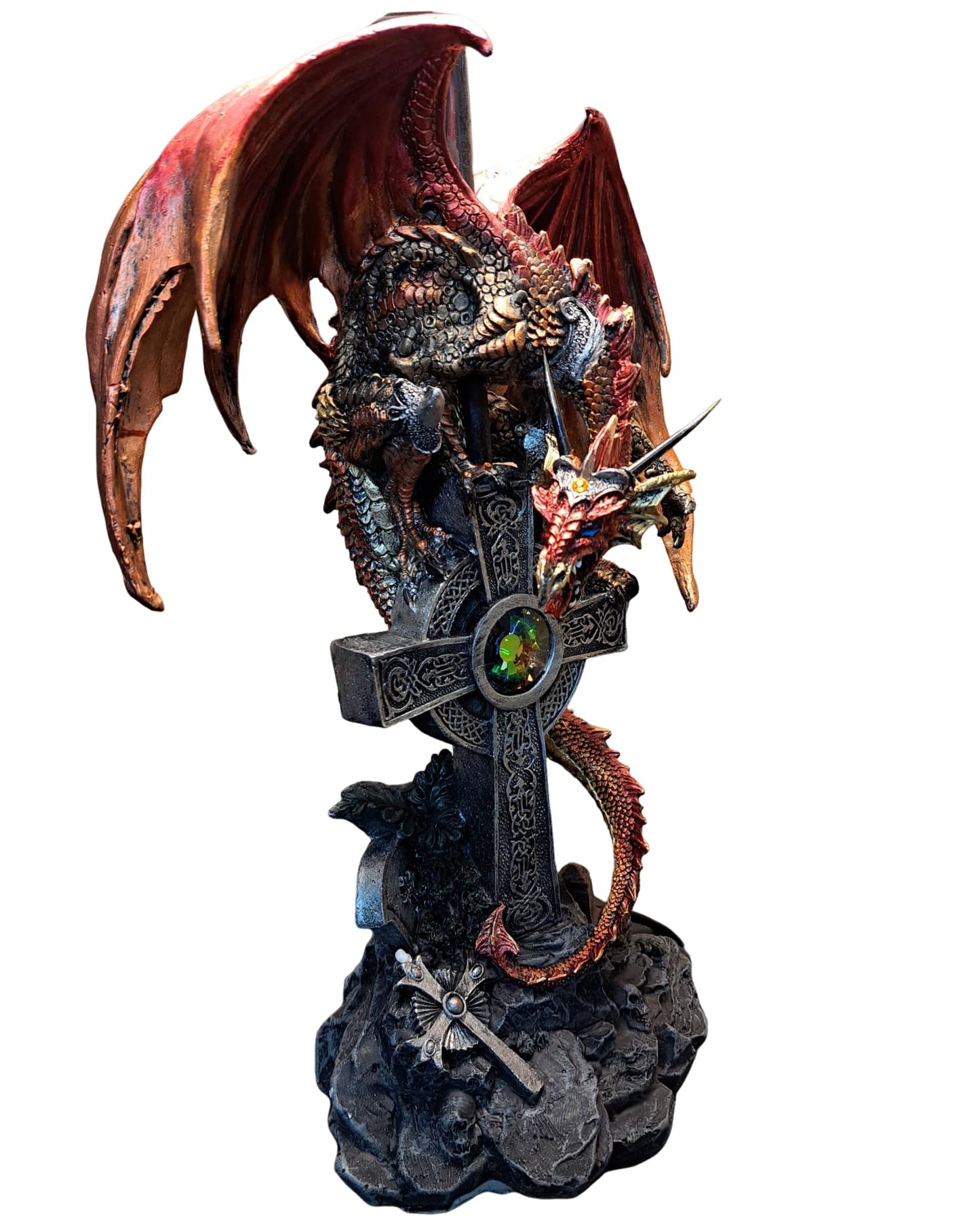 ICE ARMOR 24.5" Fantasy Collectible Dragon Statue Table Lamp Wrap Around Cross with Fabric Light Shade for Gothic and Medieval Décor (71791Red)