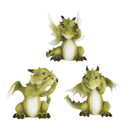 ICE ARMOR 3-PC Hear See Speak No Evil Cute Green Dragon Baby 3.5" H Figurine Set